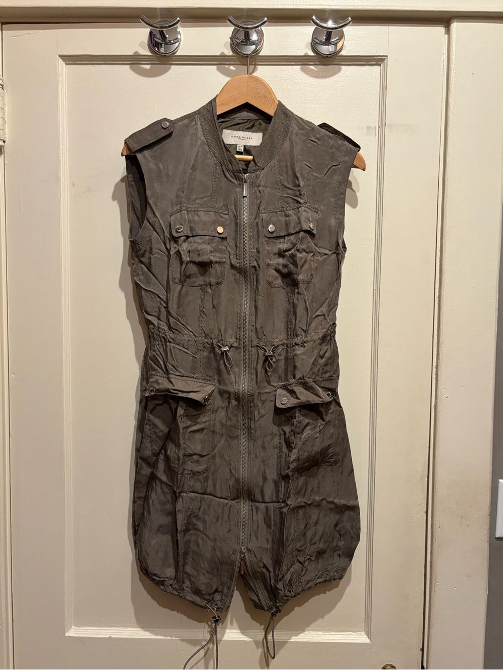 Karen Millen Sleeveless Utility Dress in Olive Green